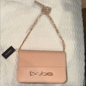 Bebe Blush Pink Wristlet with Gold Accents